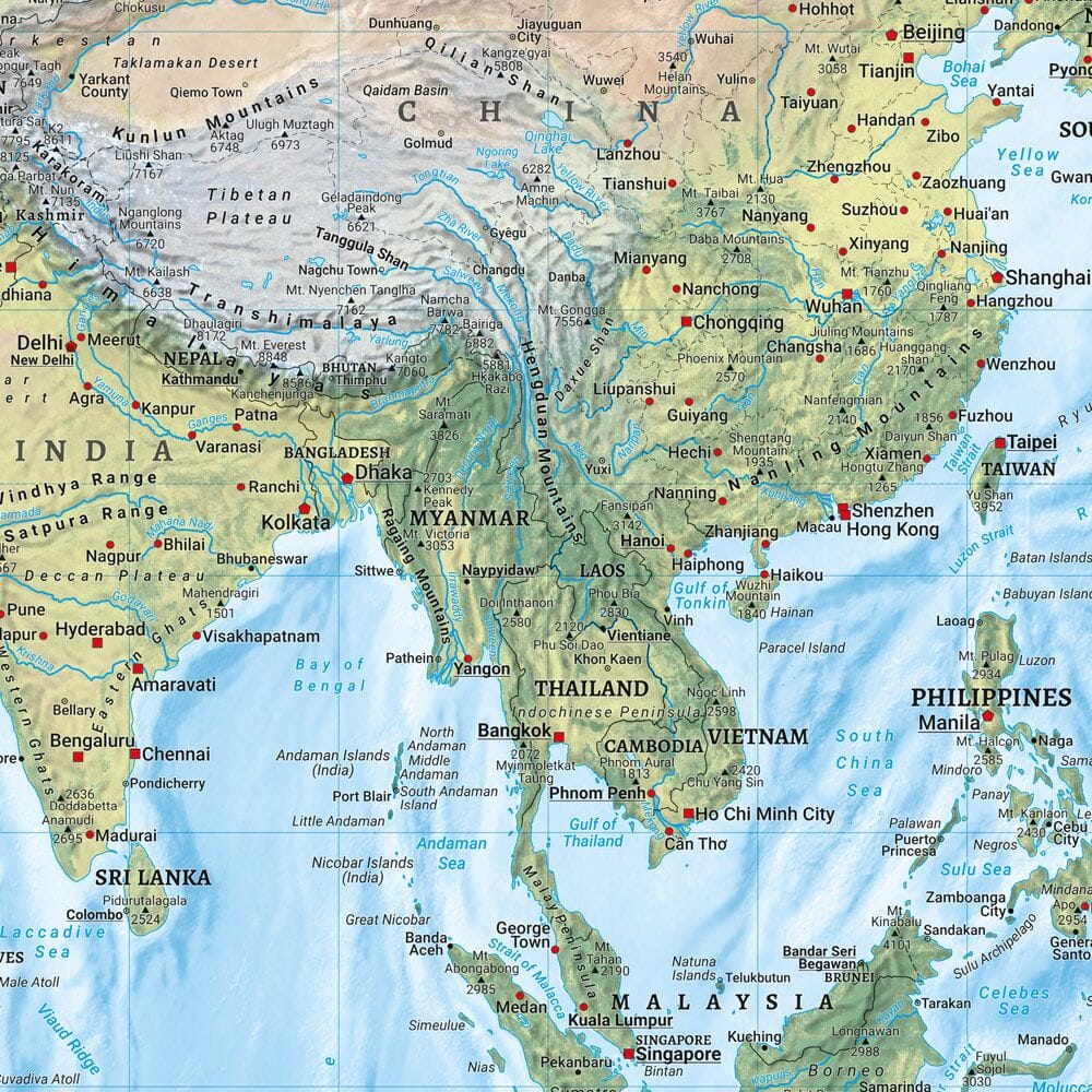 Carte murale (en anglais) - Monde politique & Monde physique - 1/20M (138 x 96 cm) | Freytag & Berndt carte murale roulée (en tube) Freytag & Berndt