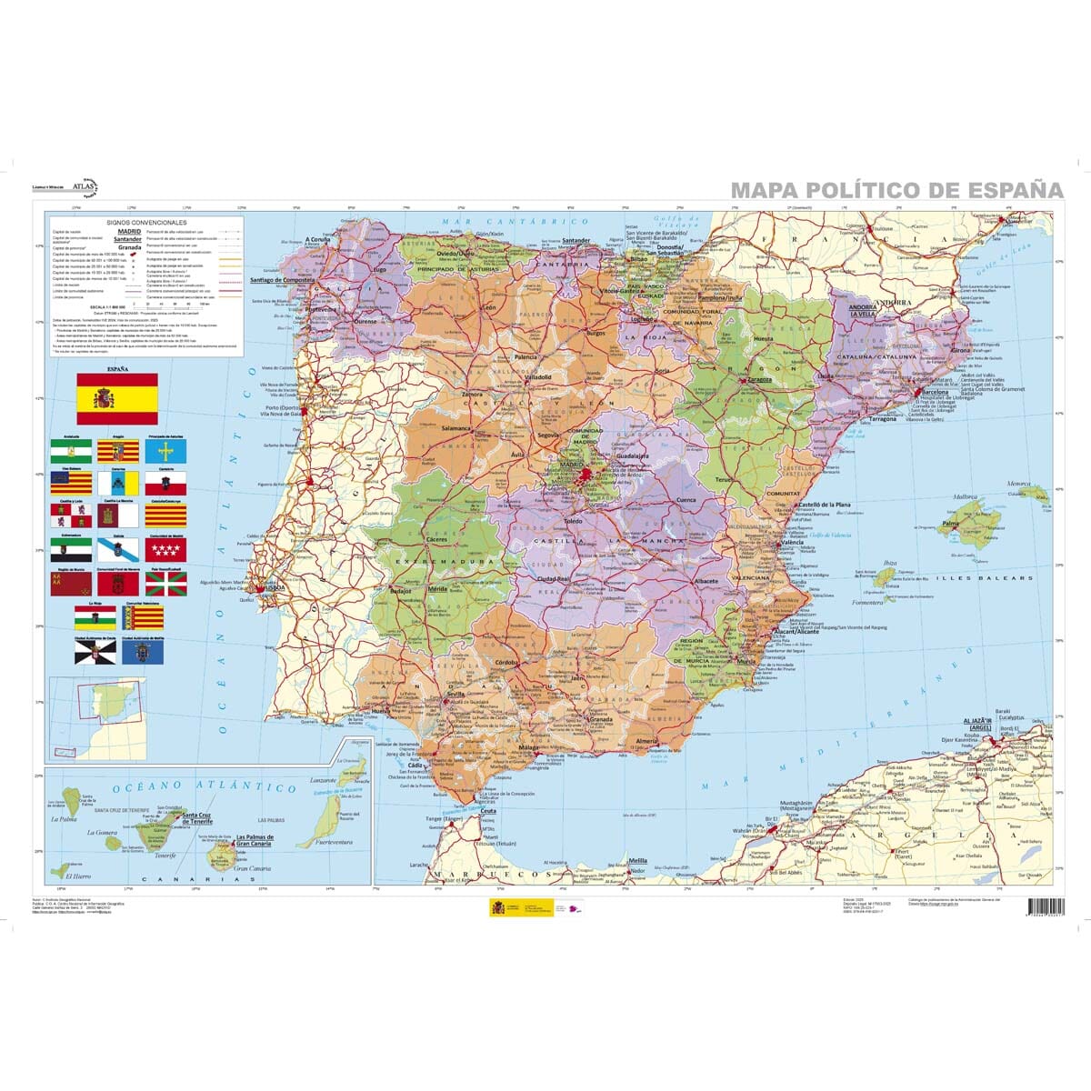 Carte murale (en espagnol) - Espagne politique - 87 x 61 cm | CNIG carte murale roulée (en tube) CNIG 
