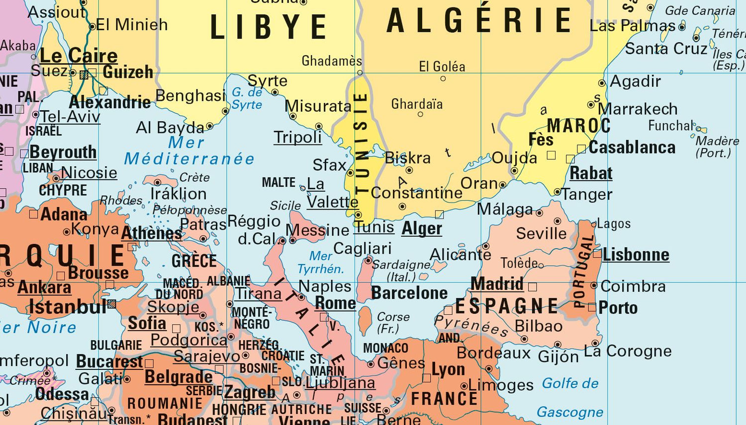 Carte murale (en français) - Le Monde politique, centré sur le Pacifique, upside down - Projection de Gall-Peters (82 x 52 cm) | Huber carte murale roulée (en tube) Huber