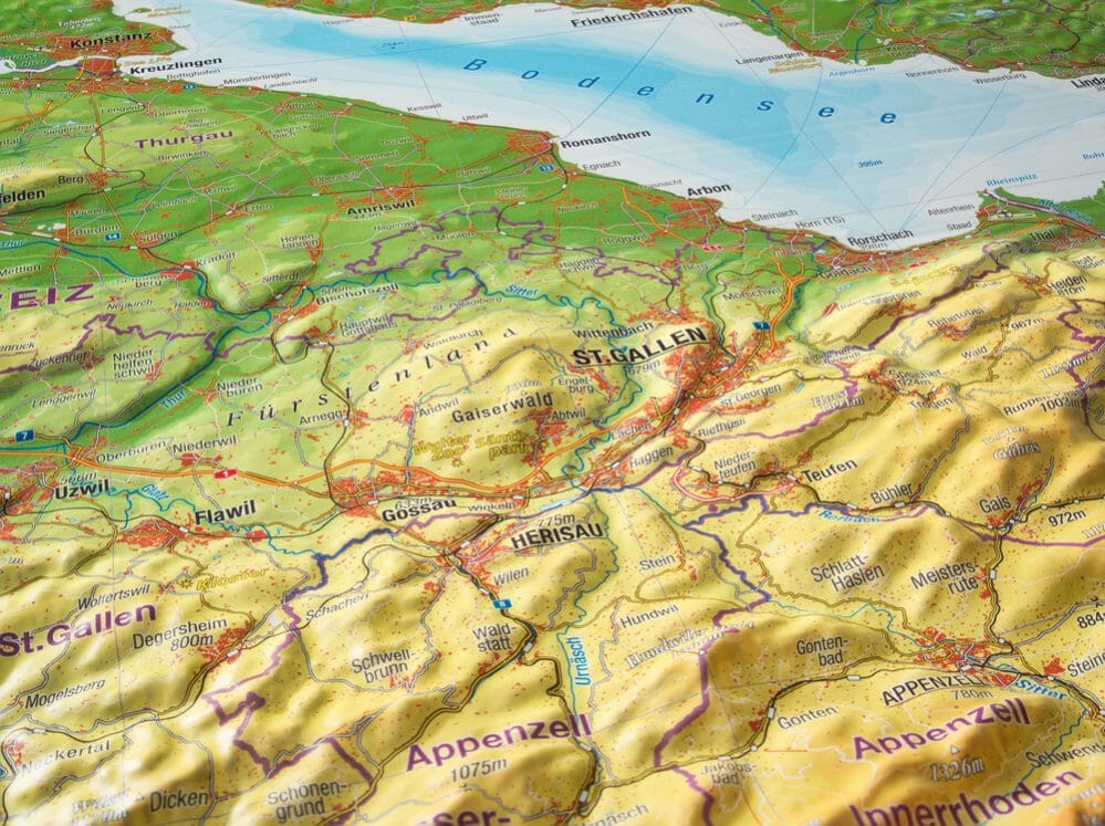 Carte murale en relief - Allgäu, Lake Constance - 77 x 57 cm | Georelief carte en relief Georelief 