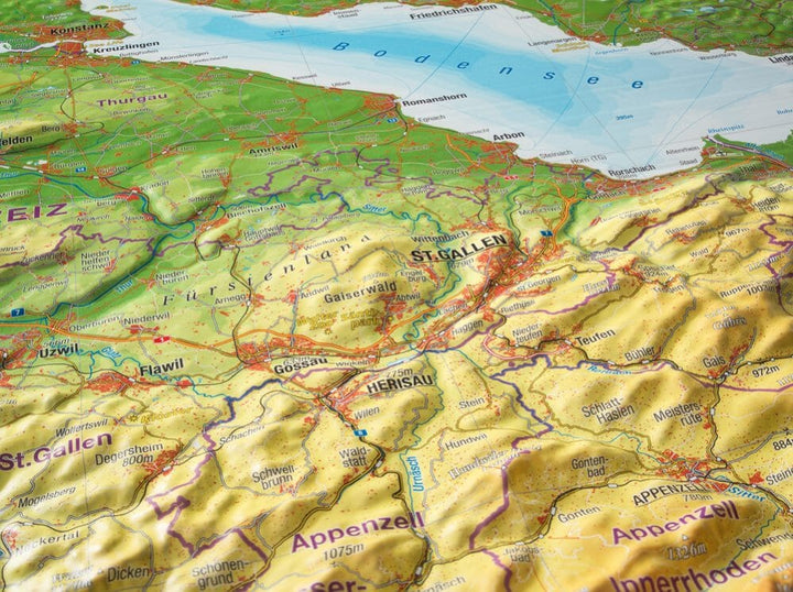 Carte murale en relief - Allgäu, Lake Constance - 77 x 57 cm | Georelief carte en relief Georelief 