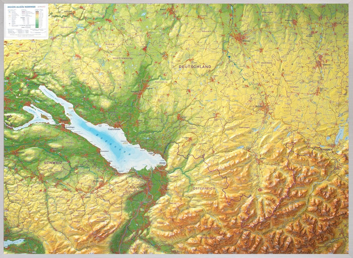 Carte murale en relief - Allgäu, Lake Constance - 77 x 57 cm | Georelief carte en relief Georelief Sans cadre 