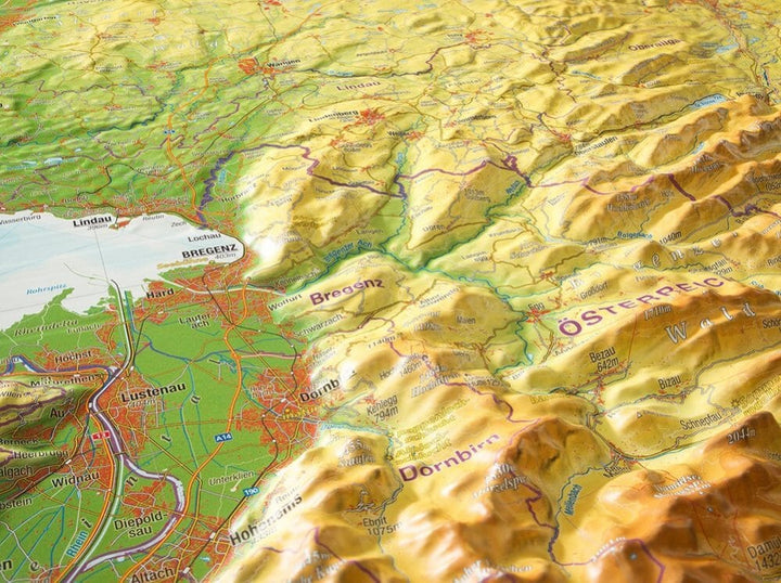 Carte murale en relief - Allgäu, Lake Constance - 77 x 57 cm | Georelief carte en relief Georelief 