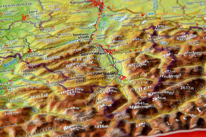 Carte murale en relief - Allgäu, Lake Constance - 77 x 57 cm | Georelief carte en relief Georelief 