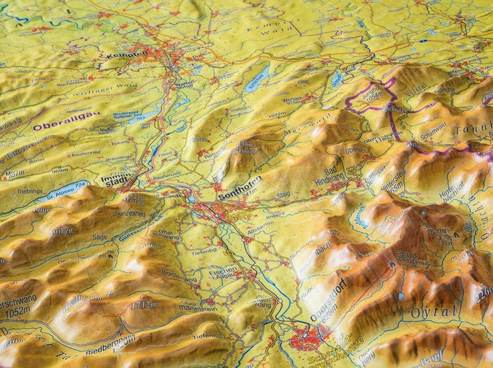 Carte murale en relief - Allgäu, Lake Constance - 77 x 57 cm | Georelief carte en relief Georelief 