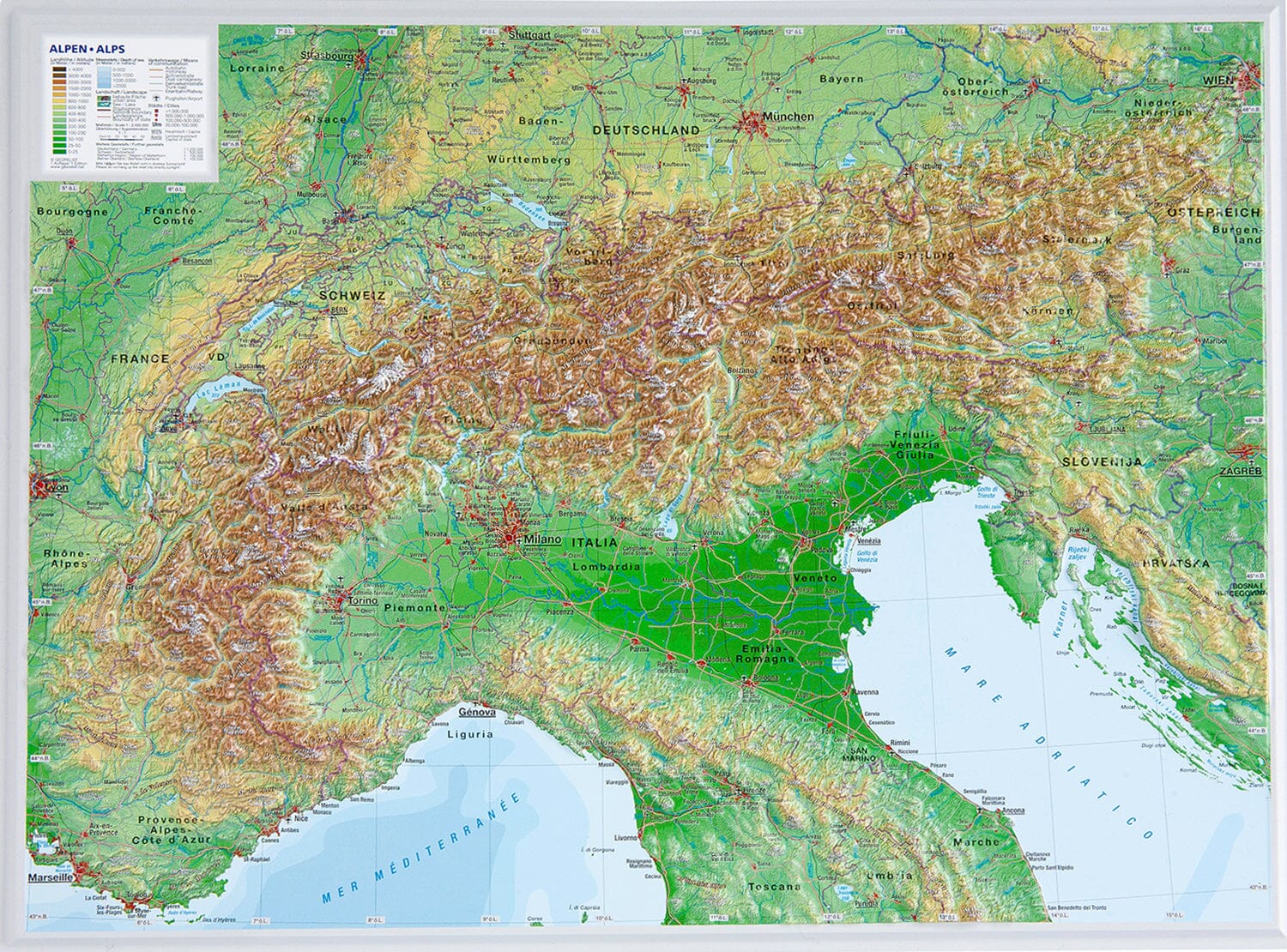 Carte murale en relief - Alpes (en anglais) - 39 x 29 cm | Georelief carte en relief Georelief