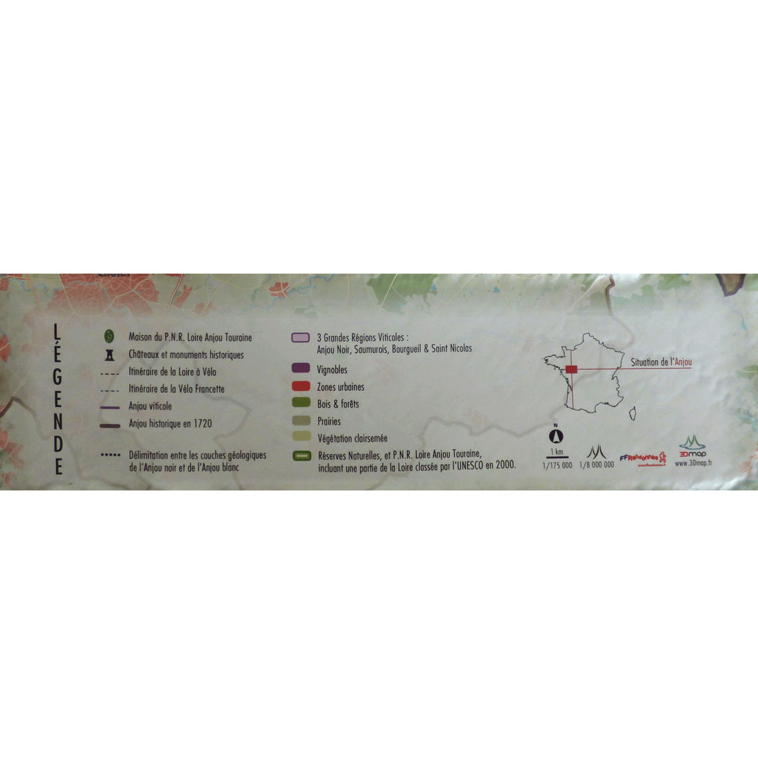 Carte murale en relief - Anjou Viticole et Historique - 61 cm x 41 cm | 3D Map carte relief 3D Map 
