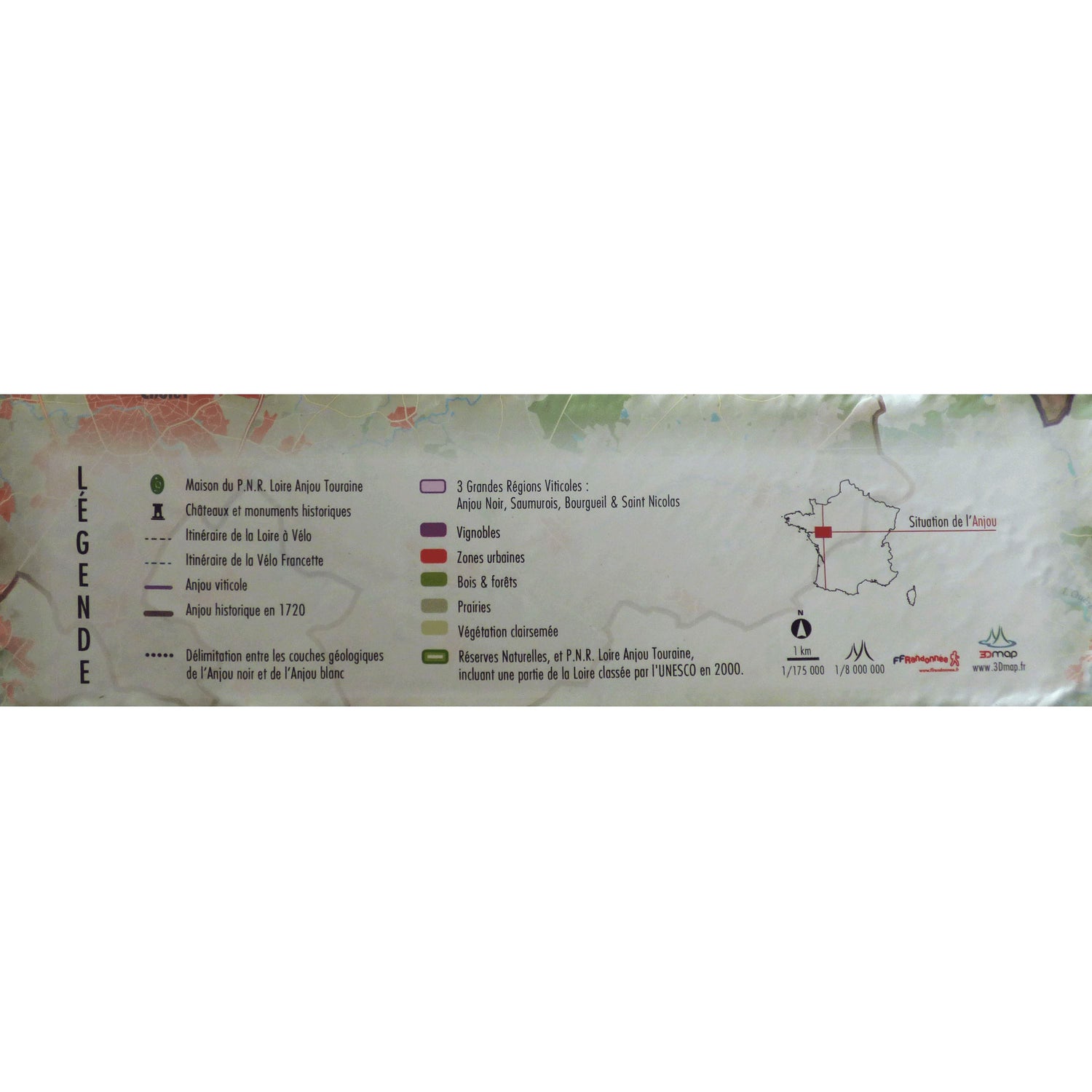 Carte murale en relief - Vignobles de l'Anjou - 61 cm x 41 cm | 3D Map carte en relief 3D Map