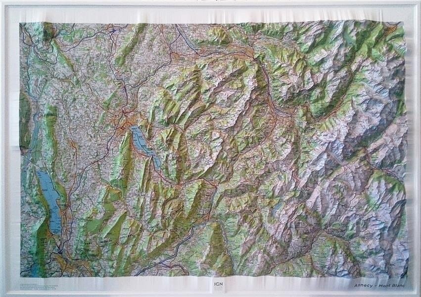 Carte murale en relief - Annecy & Mont Blanc - 113 x 80 cm | IGN carte en relief IGN 