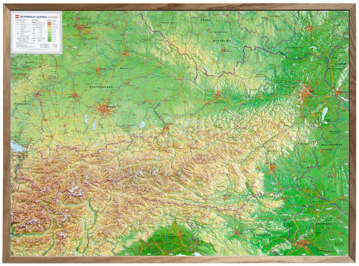 Carte murale en relief - Autriche - 77 x 57 cm | Georelief carte en relief Georelief Avec cadre en bois 