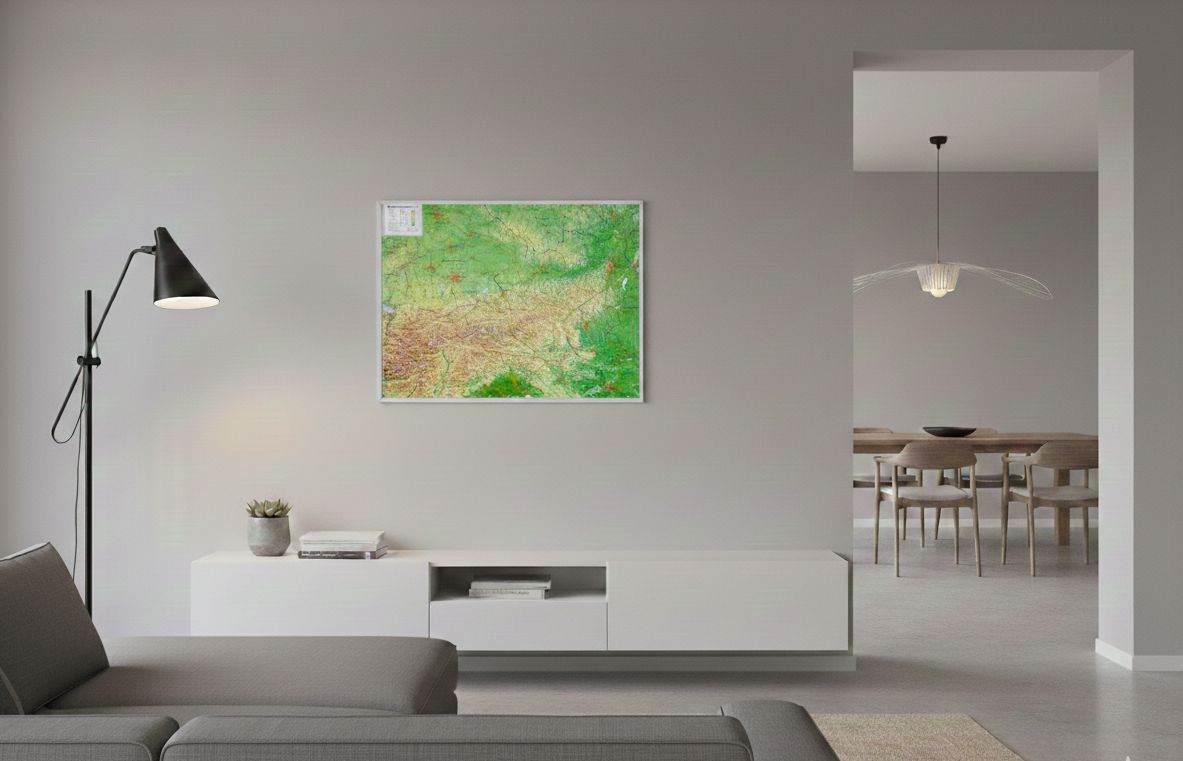 Carte murale en relief - Autriche (en anglais), avec cadre aluminium - 77 x 57 cm | Georelief carte en relief Georelief 