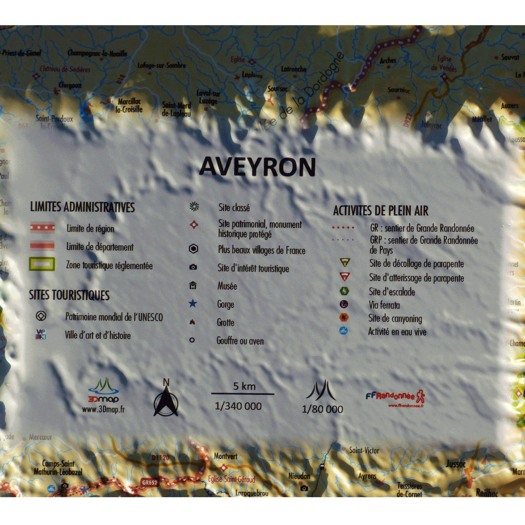 Carte murale en relief - Aveyron - 41 cm x 61 cm | 3D Map carte relief 3D Map 