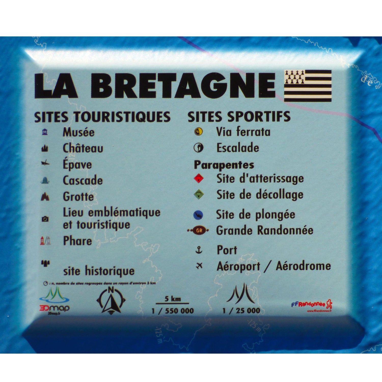 Carte murale en relief - Bretagne - 61 cm x 41 cm | 3D Map carte en relief 3D Map 