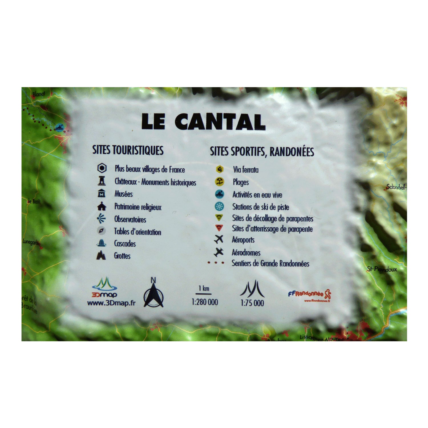 Carte murale en relief - Cantal - 61 cm x 41 cm | 3D Map carte en relief 3D Map