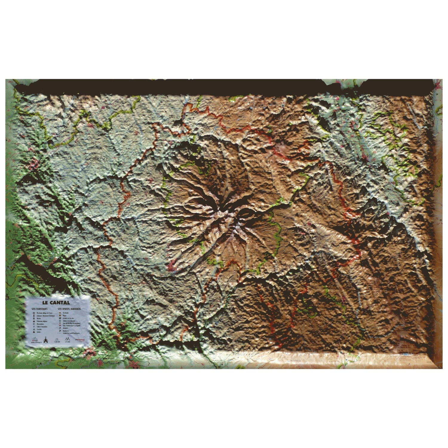 Carte murale en relief - Cantal - 61 cm x 41 cm | 3D Map carte en relief 3D Map