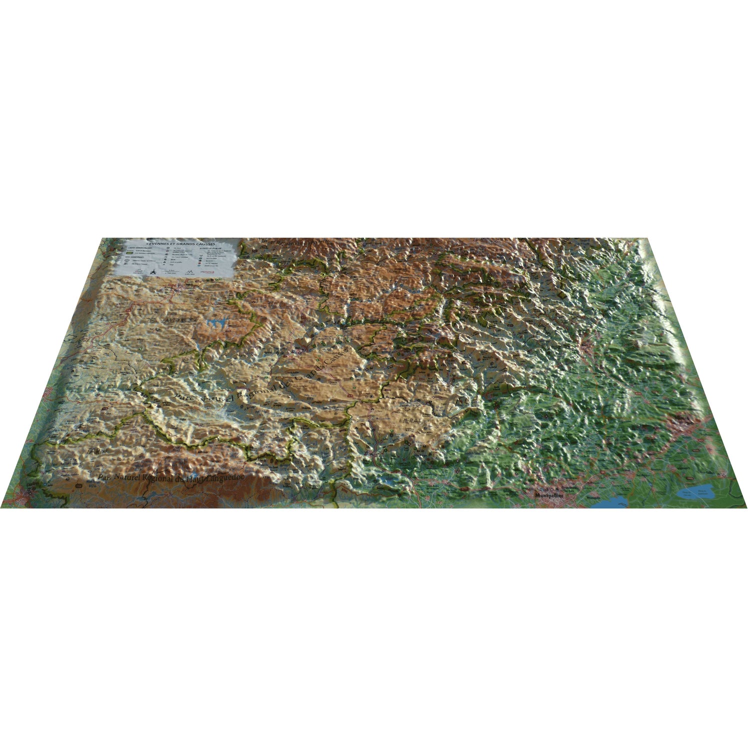 Carte murale en relief - Cévennes et Grands Causses - 61 cm x 41 cm | 3D Map carte en relief 3D Map