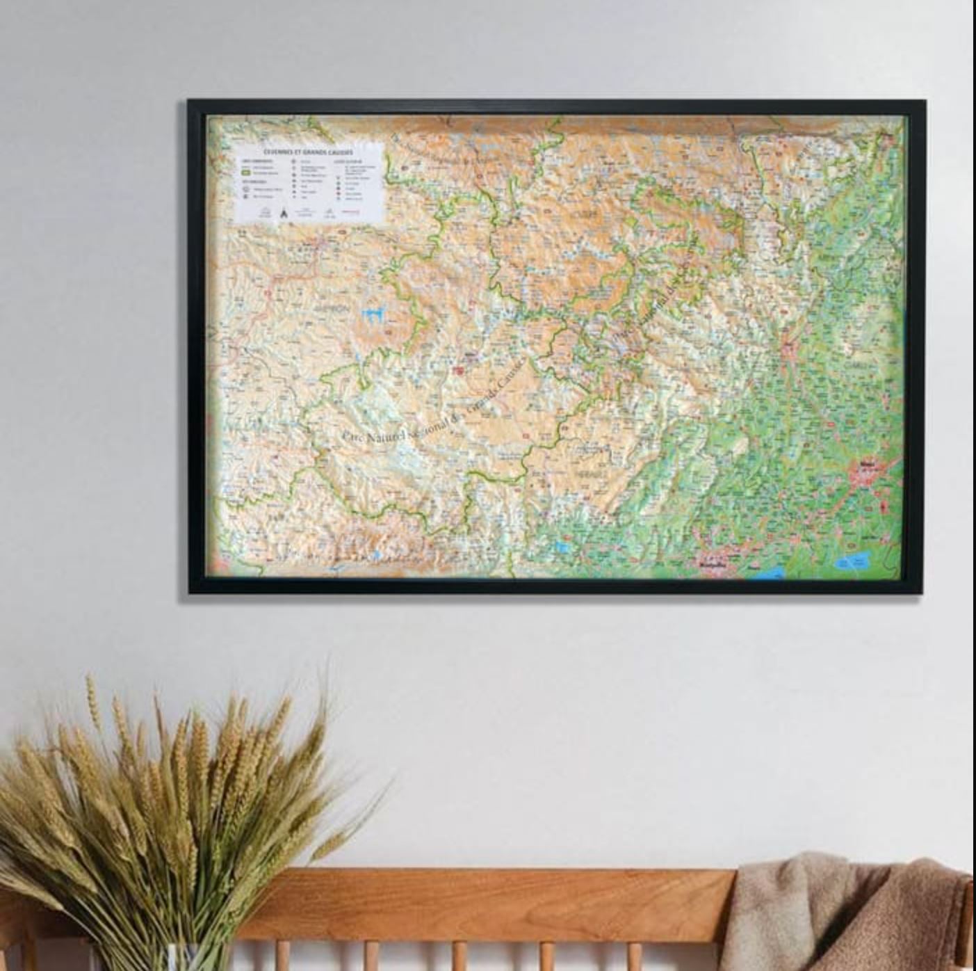 Carte murale en relief - Cévennes et Grands Causses - 61 cm x 41 cm | 3D Map carte en relief 3D Map