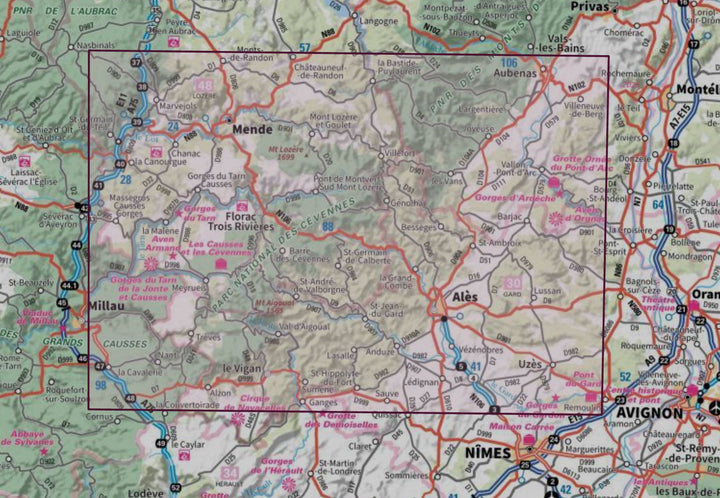 Carte murale en relief - Cévennes, Gorges du Tarn et de l'Ardèche - 80 x 113 cm | IGN carte en relief IGN 