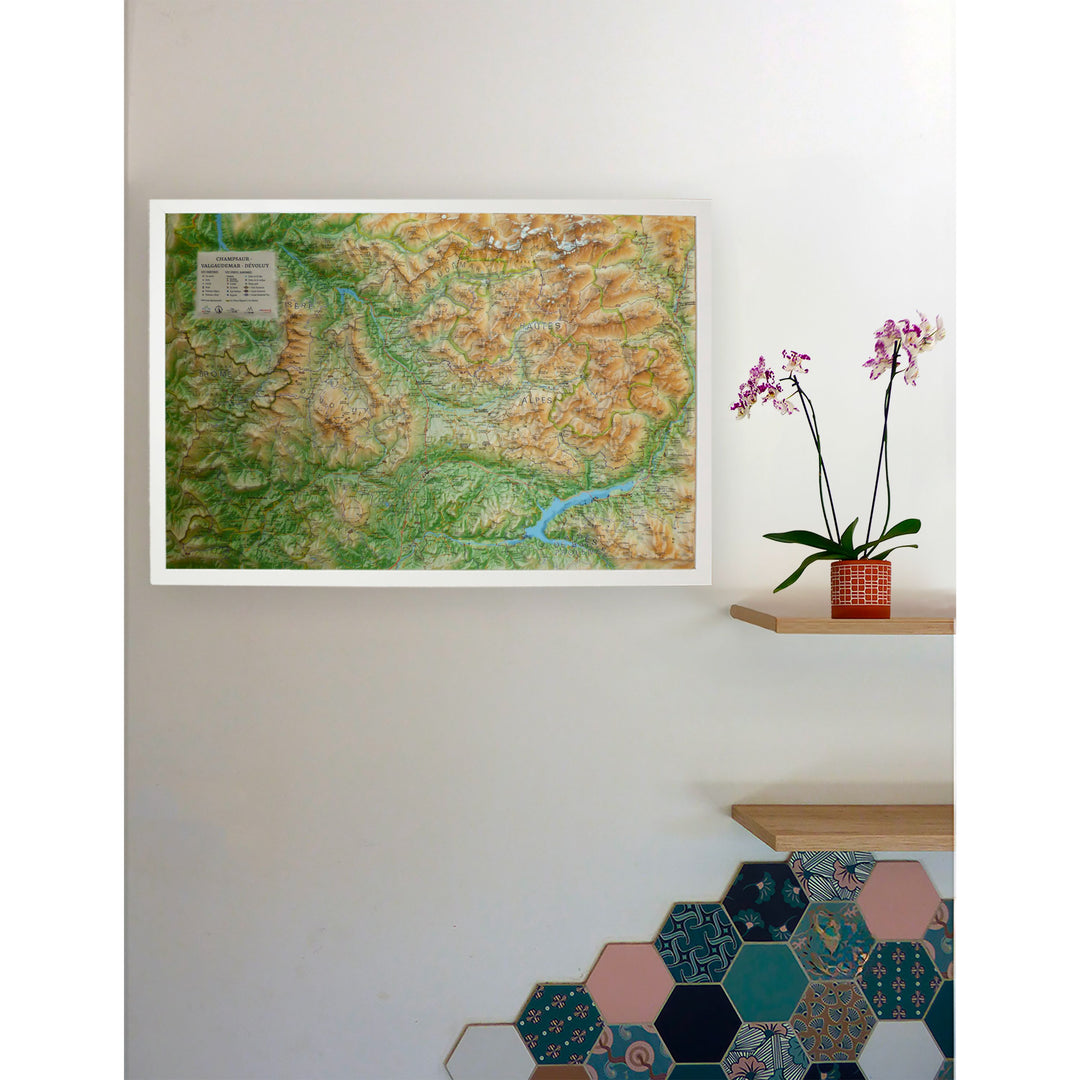 Carte murale en relief - Champsaur, Valgaudemar, Dévoluy - 61 cm x 41 cm | 3D Map carte en relief 3D Map 