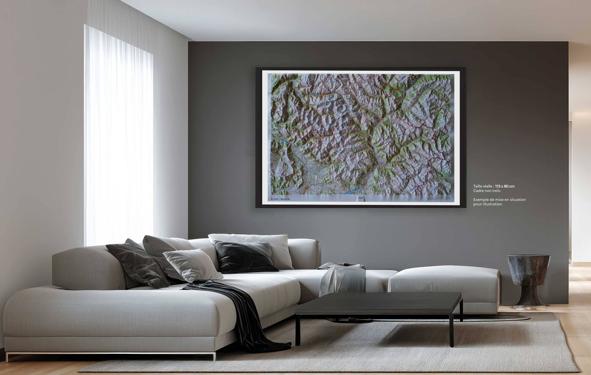 Carte murale en relief - Écrins & Queyras - 113 x 80 cm | IGN carte en relief IGN 