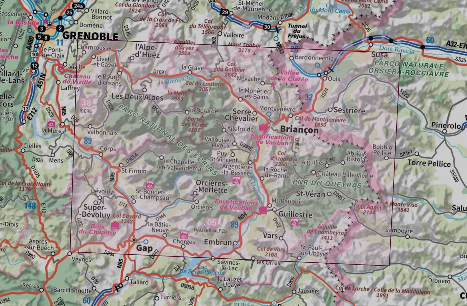 Carte murale en relief - Écrins & Queyras - 113 x 80 cm | IGN carte en relief IGN 