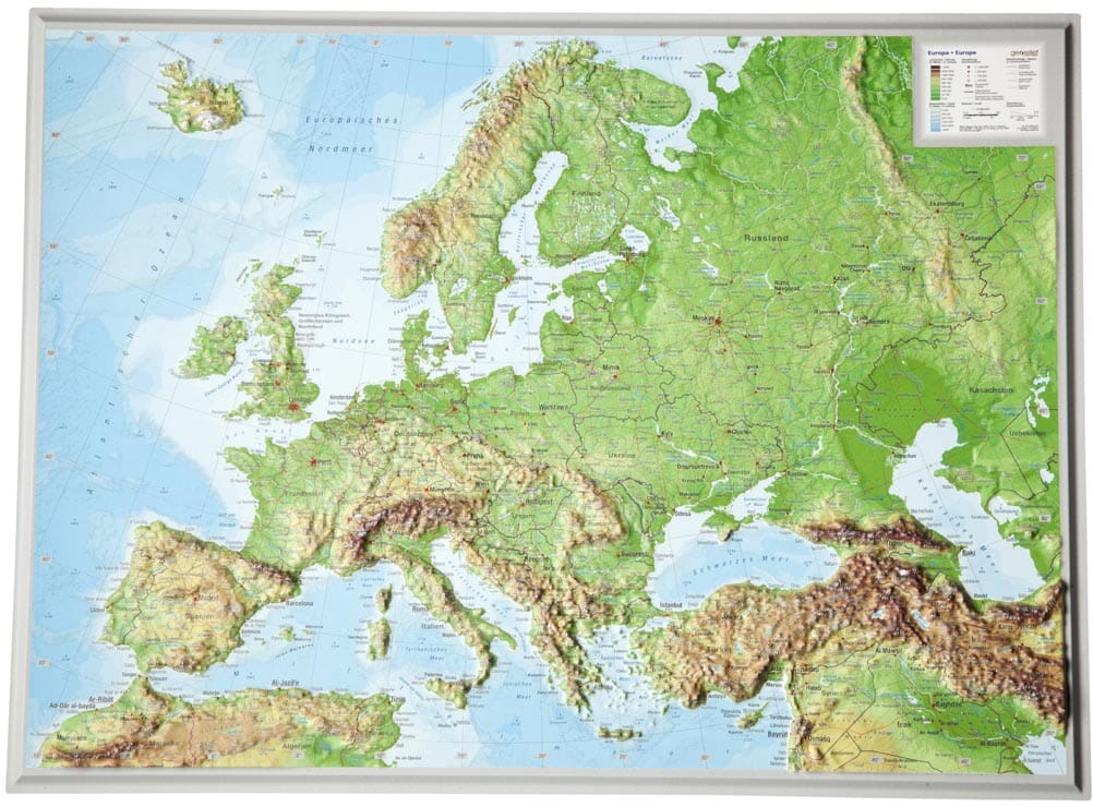 Carte murale en relief - Europe (en anglais) - 39 x 29 cm | Georelief carte en relief Georelief