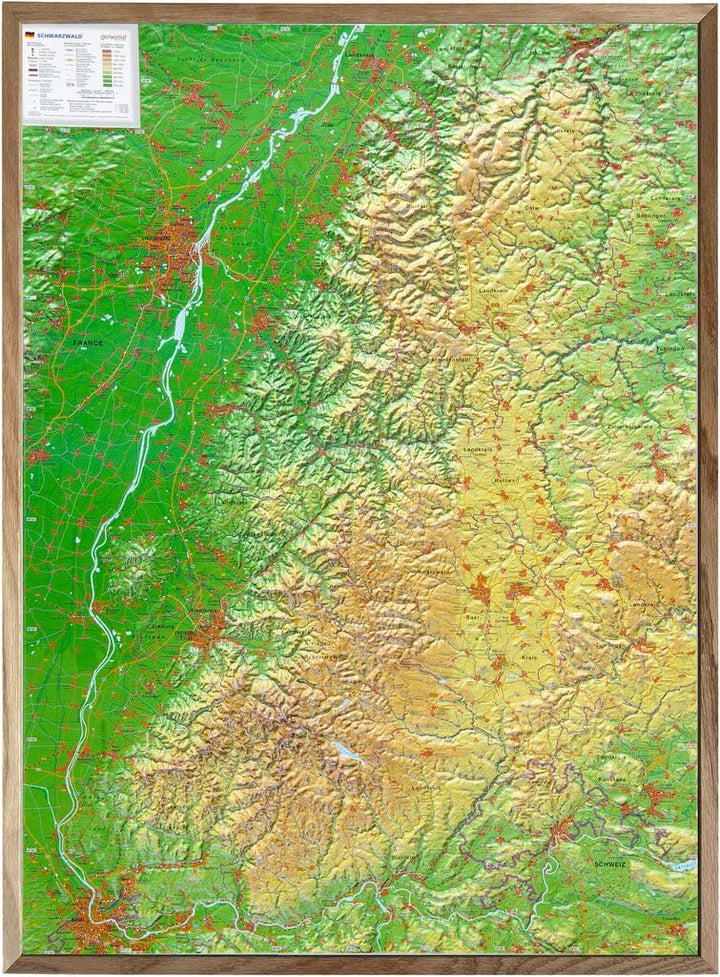 Carte murale en relief - Forêt Noire - 77 x 57 cm | Georelief carte en relief Georelief Avec cadre en bois 