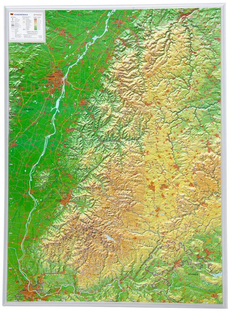 Carte murale en relief - Forêt Noire - 77 x 57 cm | Georelief carte en relief Georelief Sans cadre 
