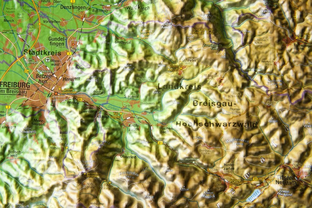 Carte murale en relief - Forêt Noire - 77 x 57 cm | Georelief carte en relief Georelief 