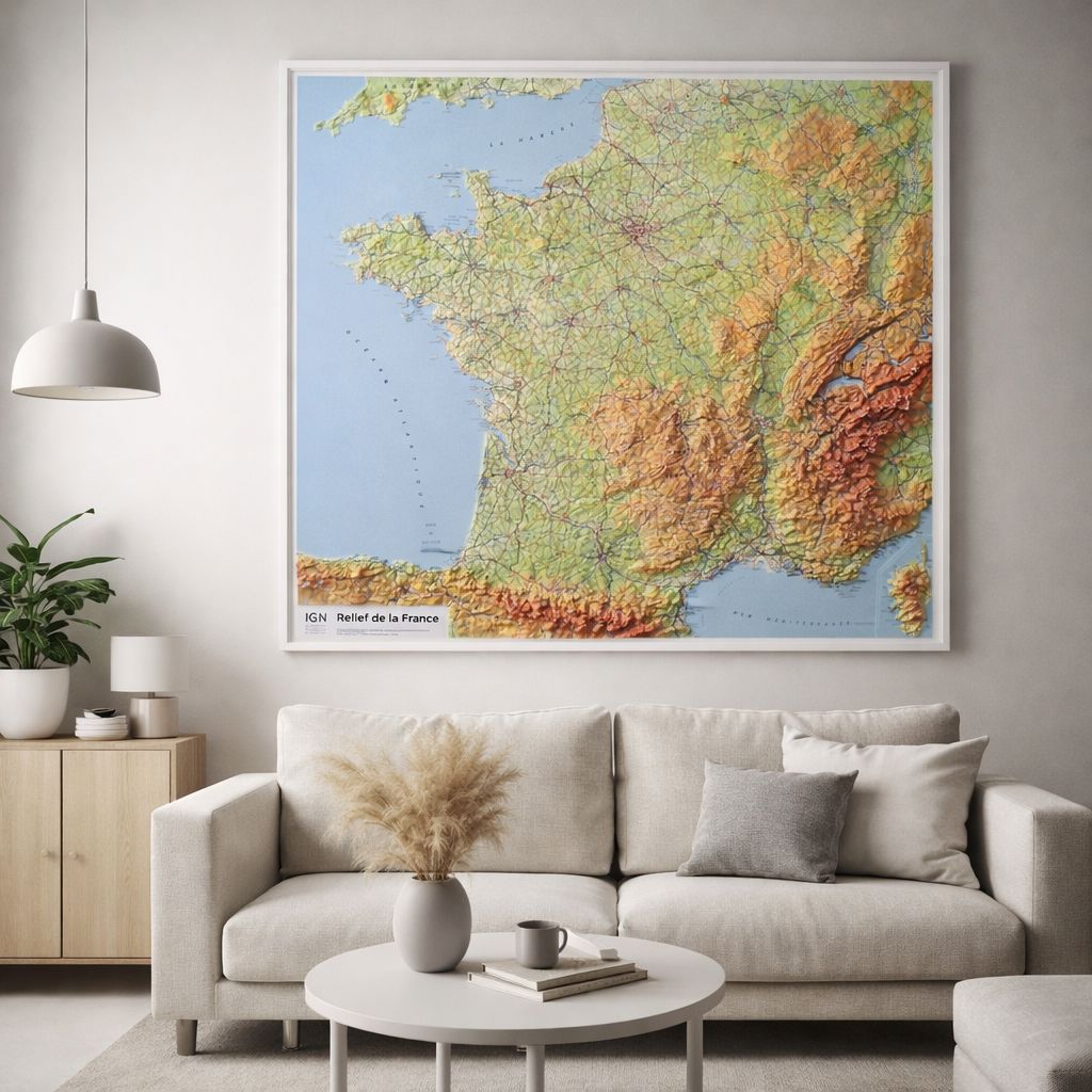 Carte murale en relief - France - 92 x 102 cm | IGN carte en relief IGN 