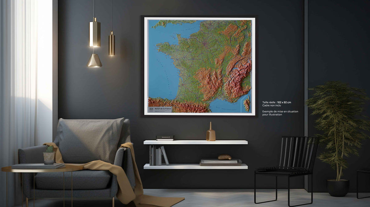 Carte murale en relief - France - 92 x 102 cm | IGN carte en relief IGN 