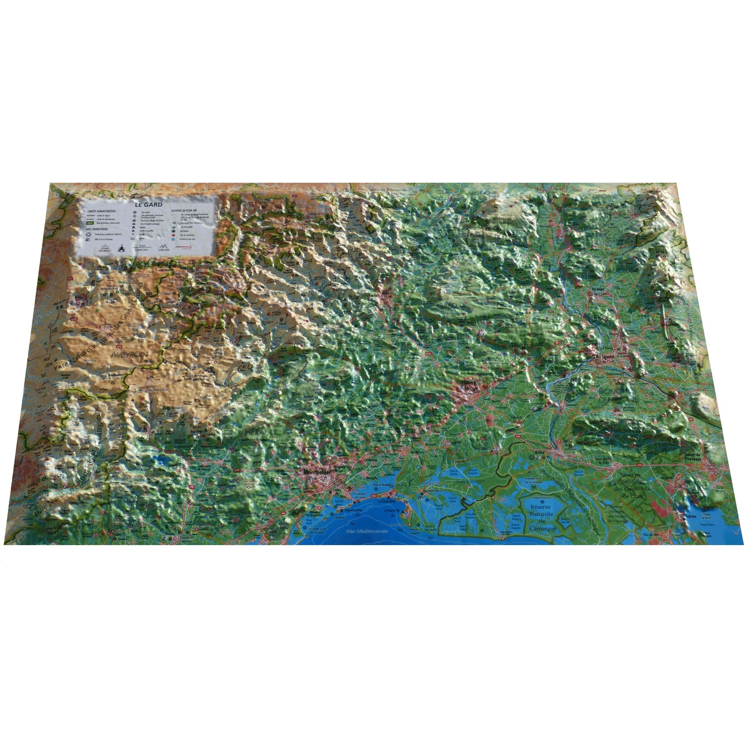 Carte murale en relief - Gard - 61 cm x 41 cm | 3D Map carte en relief 3D Map
