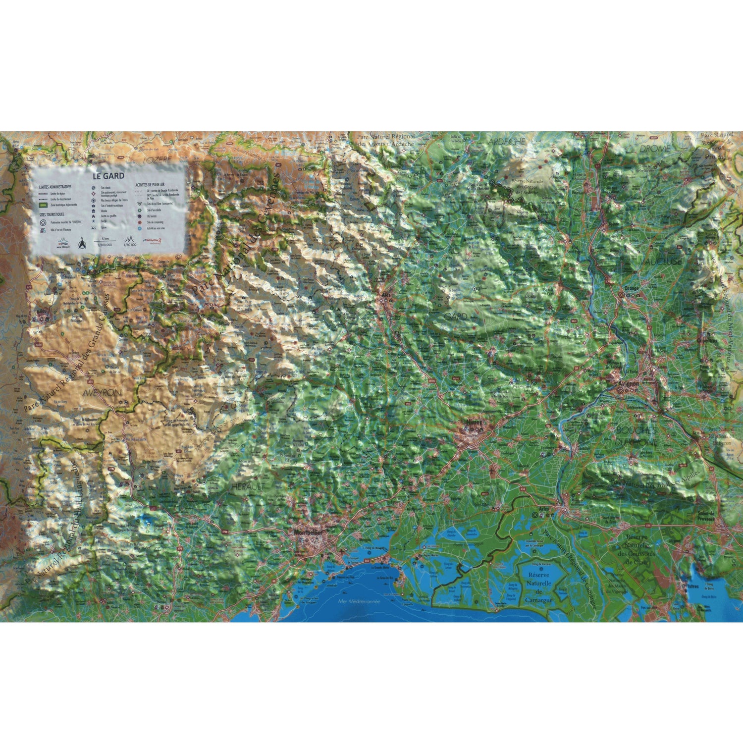 Carte murale en relief - Gard - 61 cm x 41 cm | 3D Map carte en relief 3D Map