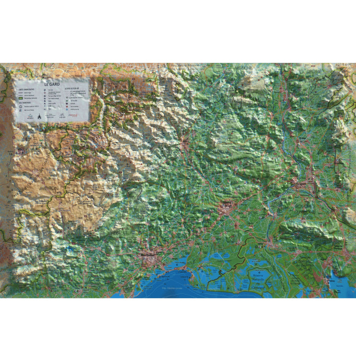 Carte murale en relief - Gard - 61 cm x 41 cm | 3D Map carte relief 3D Map 