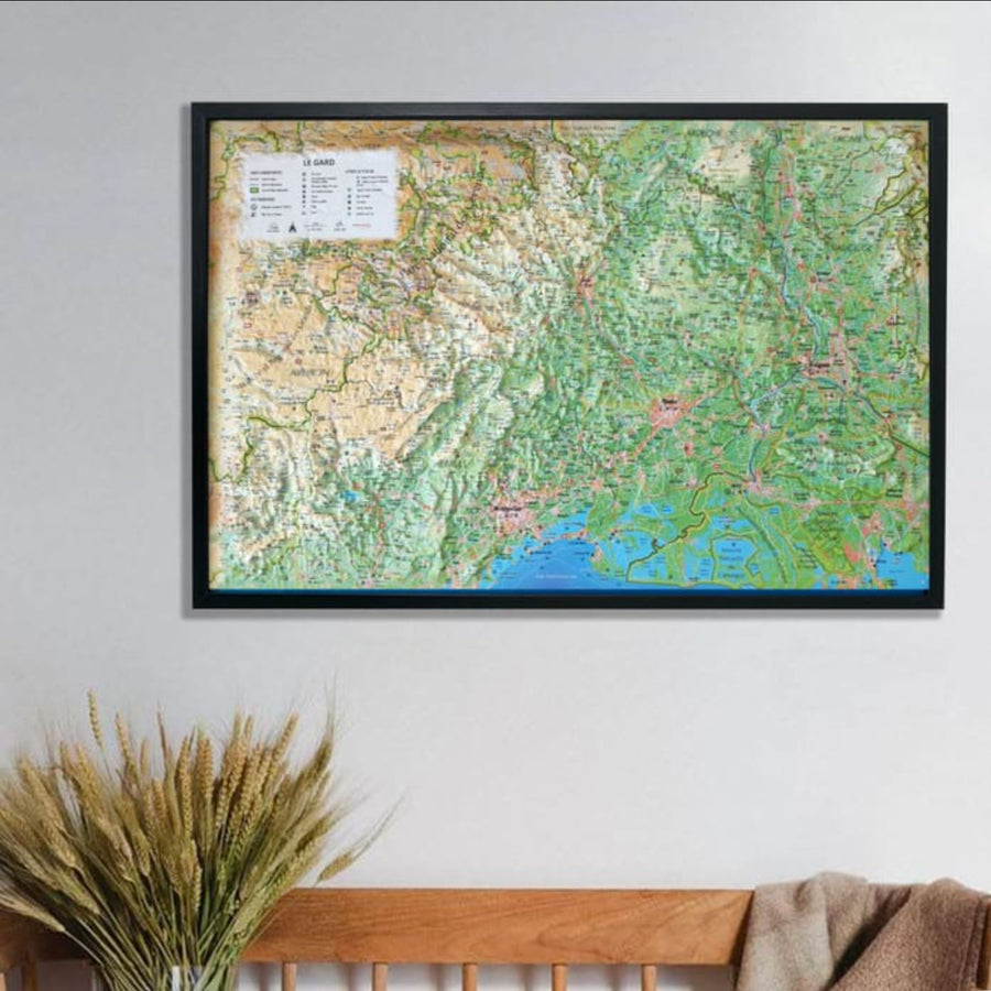 Carte murale en relief - Gard - 61 cm x 41 cm | 3D Map carte relief 3D Map 
