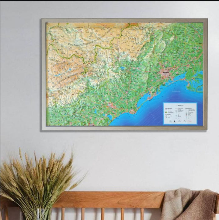 Carte murale en relief - Hérault - 61 cm x 41 cm | 3D Map carte relief 3D Map 