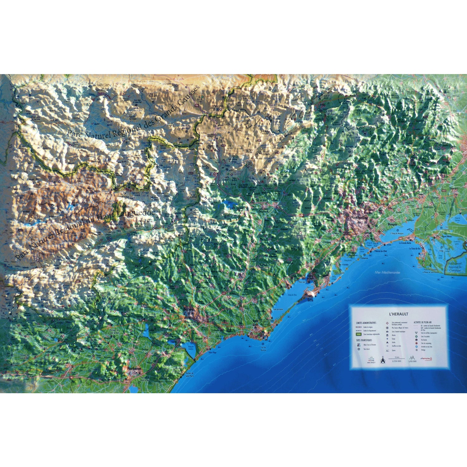 Carte murale en relief - Hérault - 61 cm x 41 cm | 3D Map carte en relief 3D Map