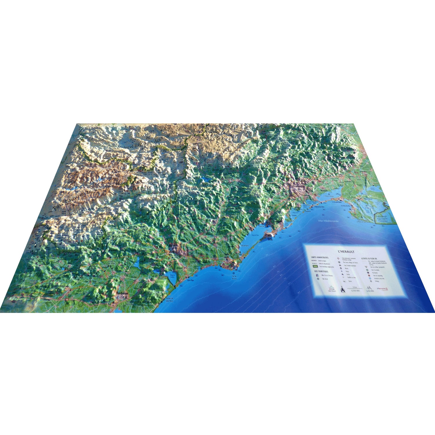 Carte murale en relief - Hérault - 61 cm x 41 cm | 3D Map carte en relief 3D Map
