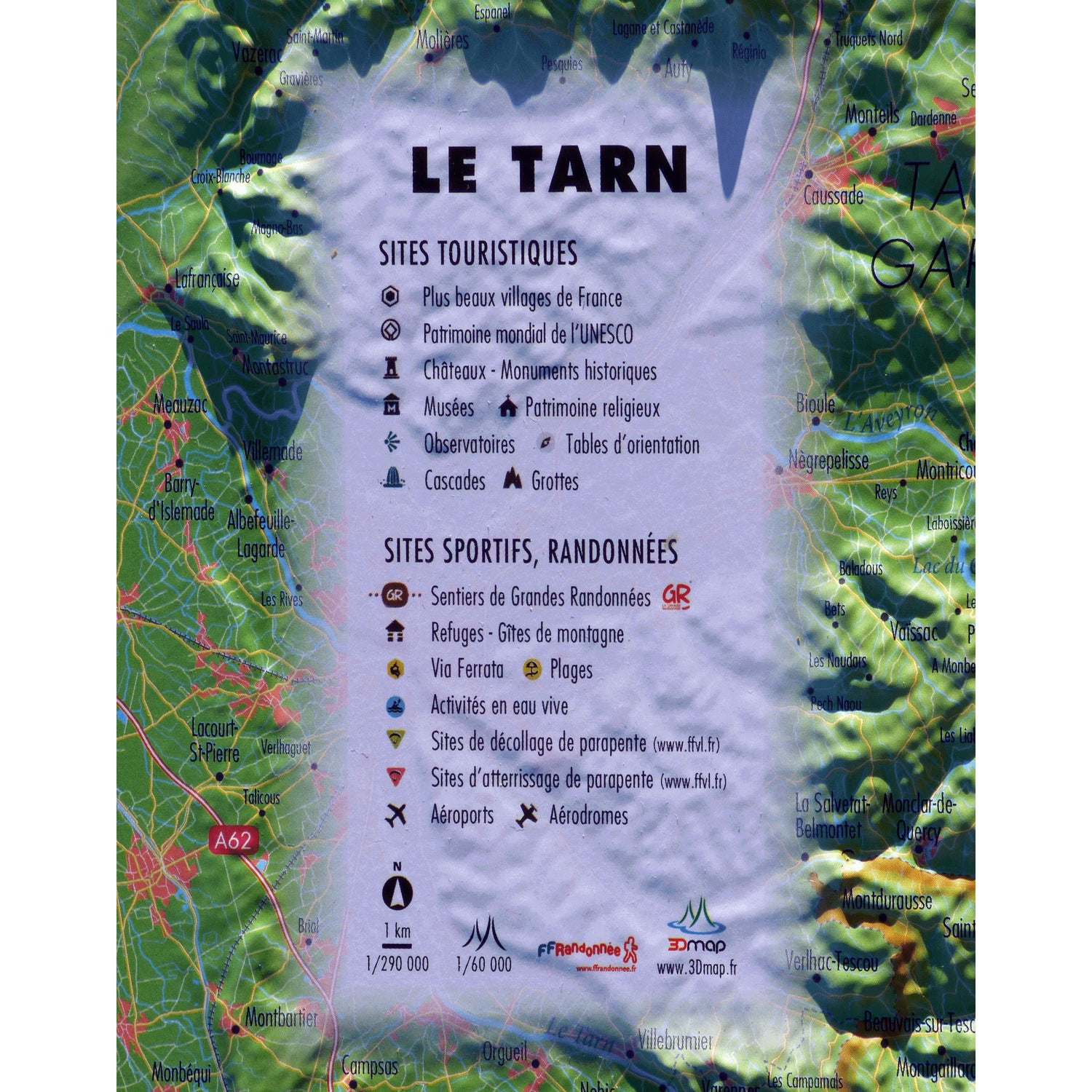 Carte murale en relief - Le Tarn - 61 cm x 41 cm | 3D Map carte en relief 3D Map