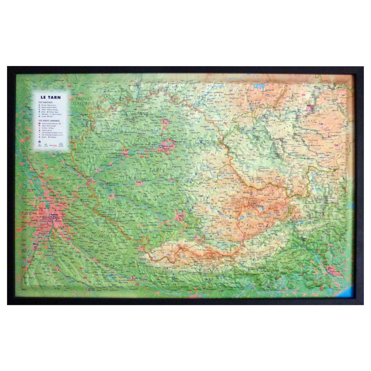 Carte murale en relief - Le Tarn - 61 cm x 41 cm | 3D Map carte en relief 3D Map