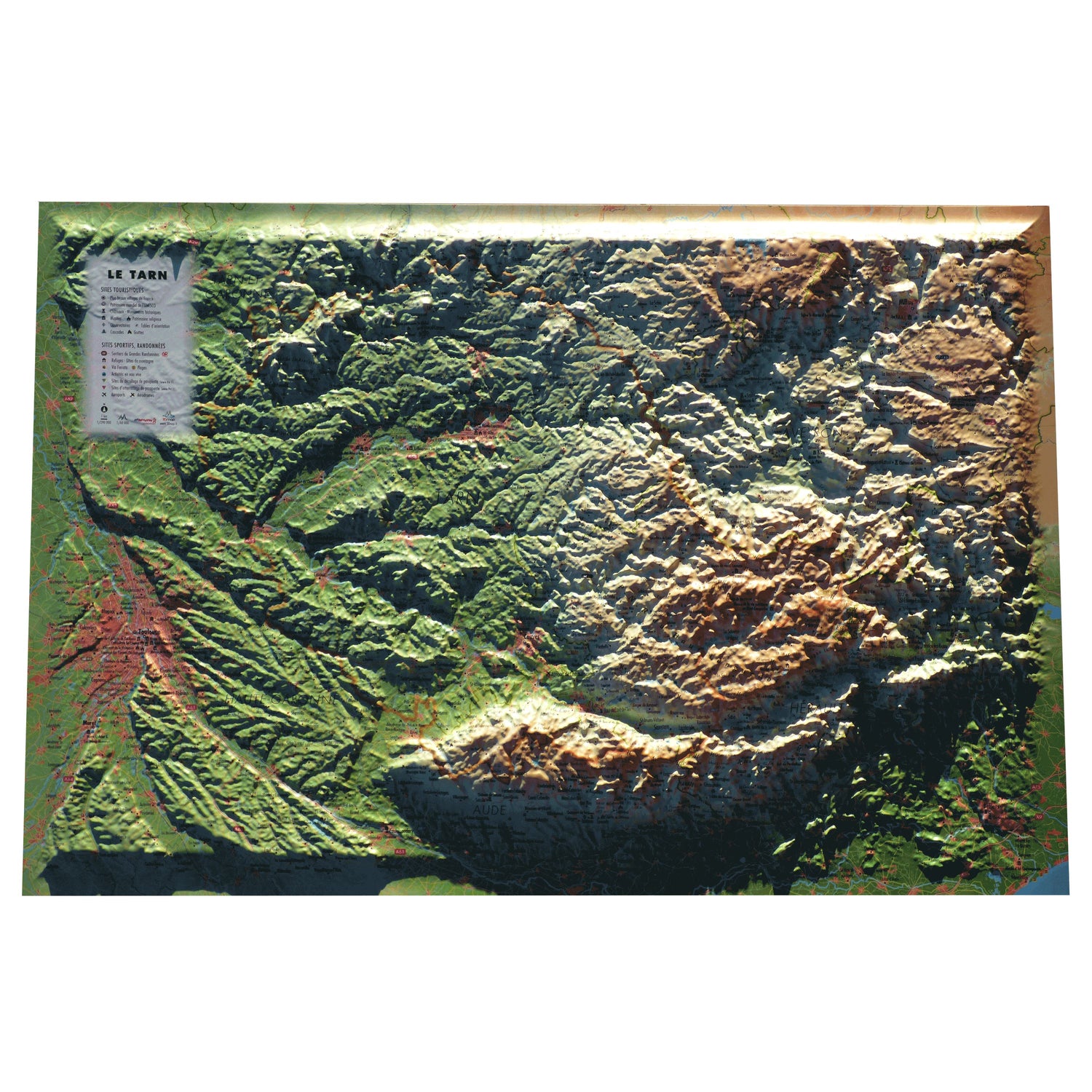 Carte murale en relief - Le Tarn - 61 cm x 41 cm | 3D Map carte en relief 3D Map