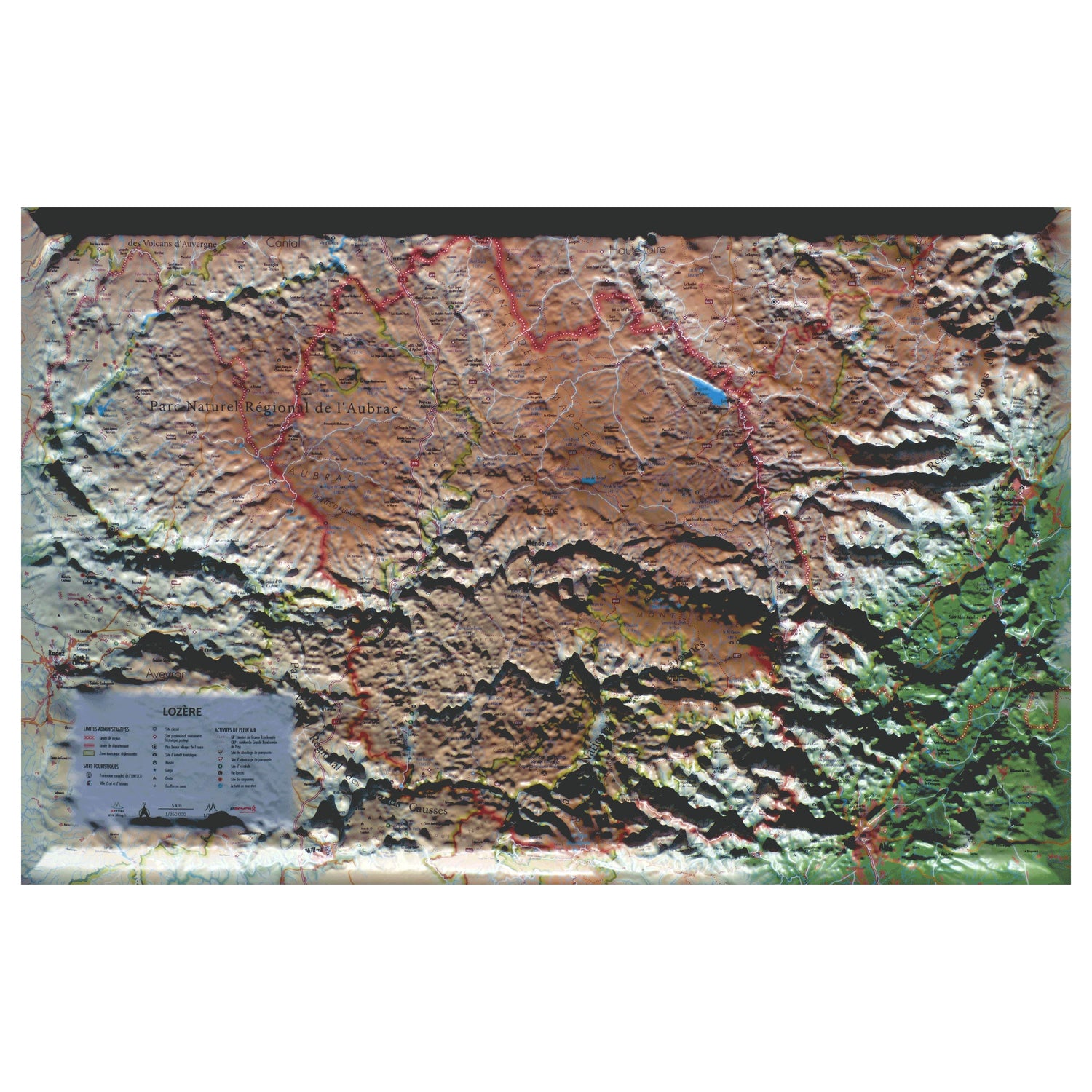 Carte murale en relief - Lozère - 61 cm x 41 cm | 3D Map carte en relief 3D Map