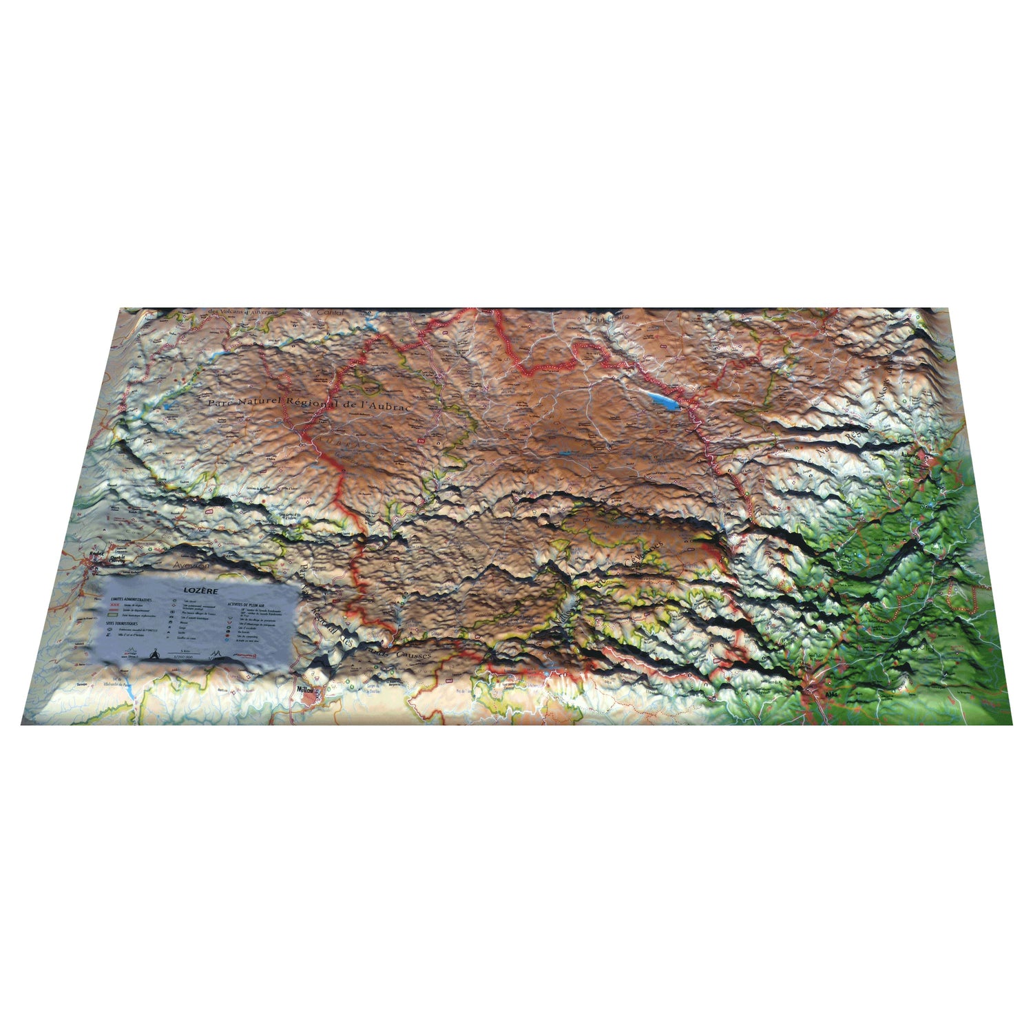 Carte murale en relief - Lozère - 61 cm x 41 cm | 3D Map carte en relief 3D Map