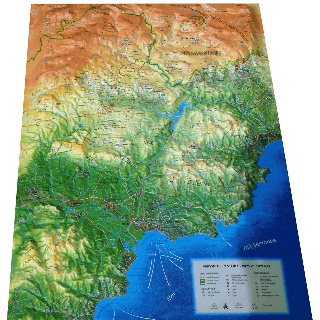 Carte murale en relief - Massif de l'Estérel et Pays de Fayence - 41 cm x 61 cm | 3D Map carte relief 3D Map 