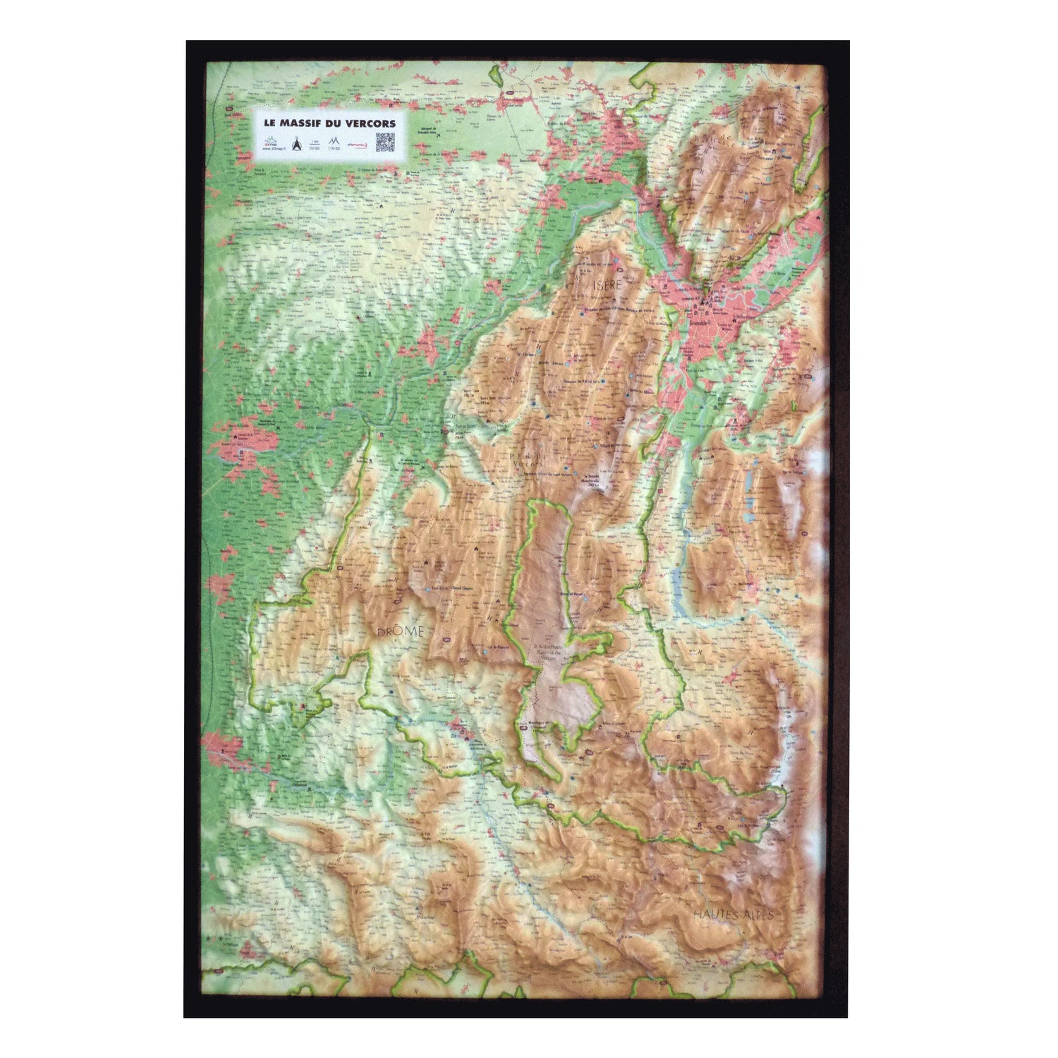 Carte murale en relief - Massif du Vercors - 41 cm x 61 cm | 3D Map carte en relief 3D Map