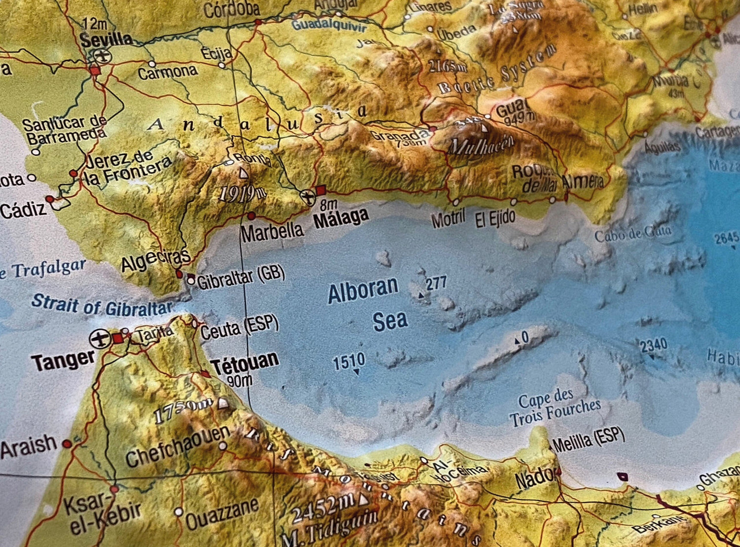 Carte murale en relief - Mer Méditerranée (en anglais) - 77 x 57 cm | Georelief carte en relief Georelief