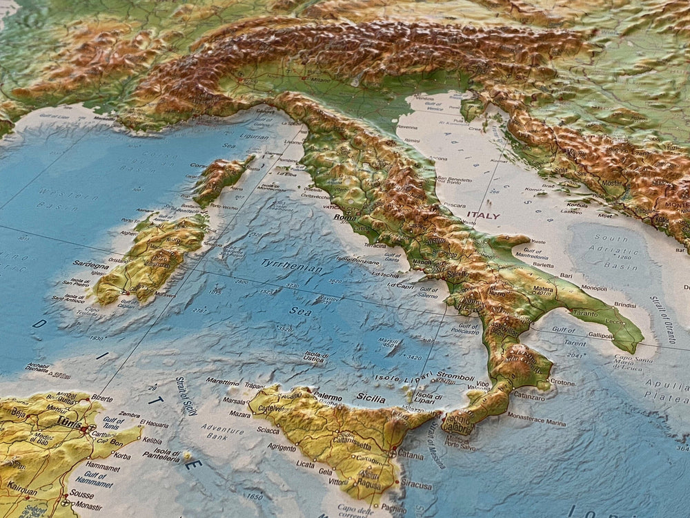 Carte murale en relief - Mer Méditerranée (en anglais) - 77 x 57 cm | Georelief carte relief Georelief 