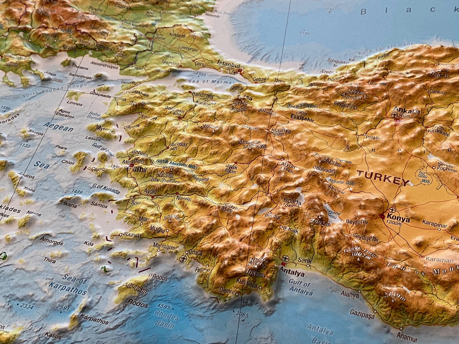 Carte murale en relief - Mer Méditerranée (en anglais) - 77 x 57 cm | Georelief carte en relief Georelief