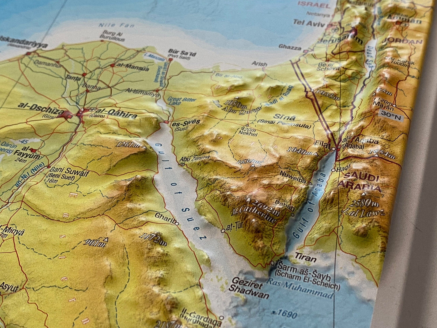 Carte murale en relief - Mer Méditerranée (en anglais) - 77 x 57 cm | Georelief carte en relief Georelief