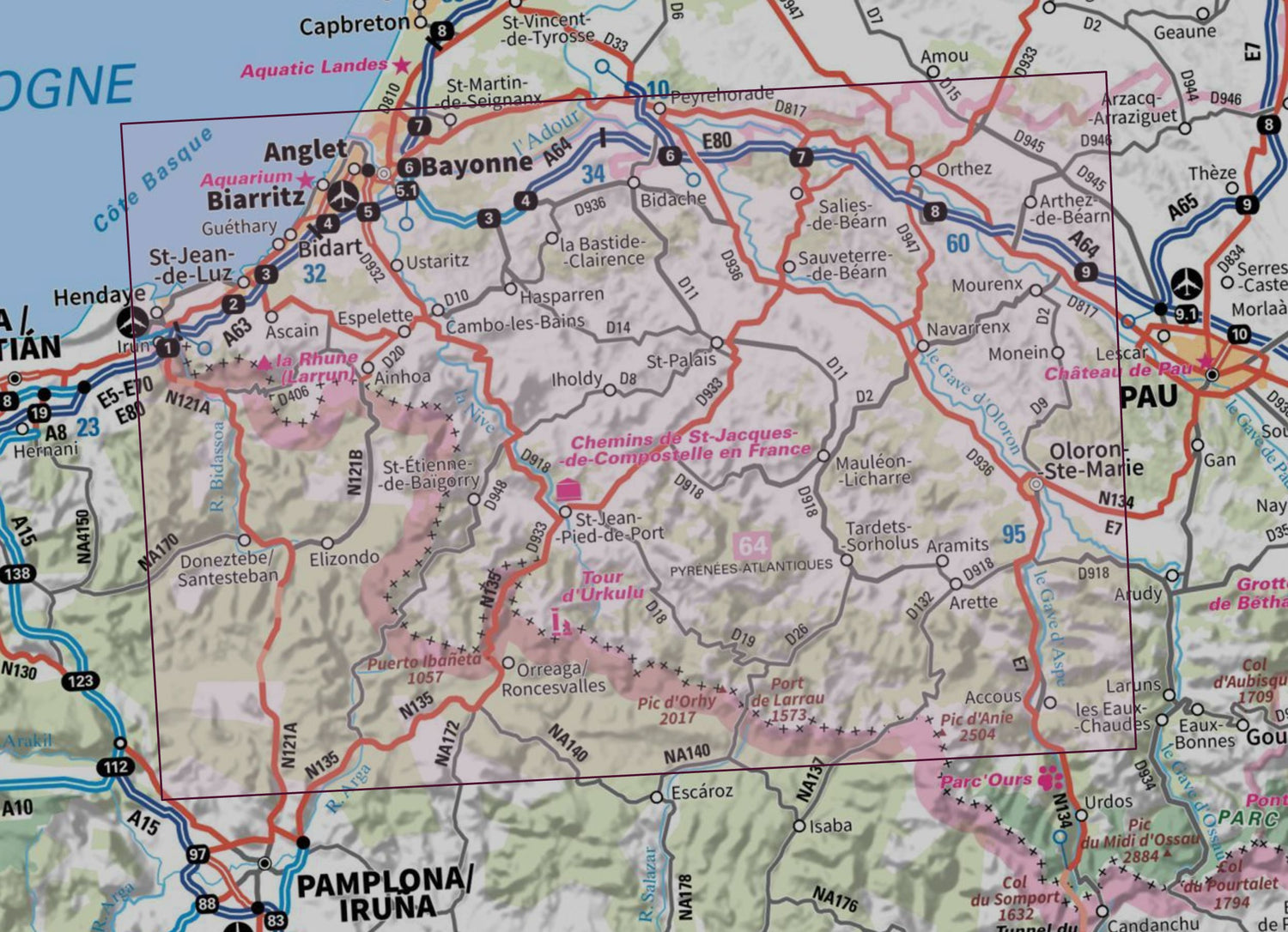 Carte murale en relief - Pays Basque - 113 x 80 cm | IGN carte en relief IGN 